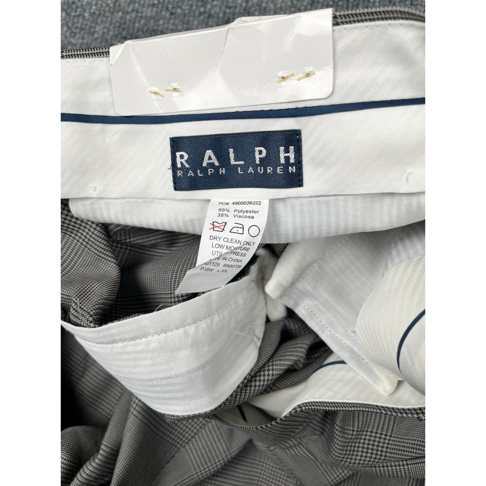 NWT Ralph Lauren Checked Dress Pant High Rise Pleated Light Grey Size 38X32 - Picture 3 of 10